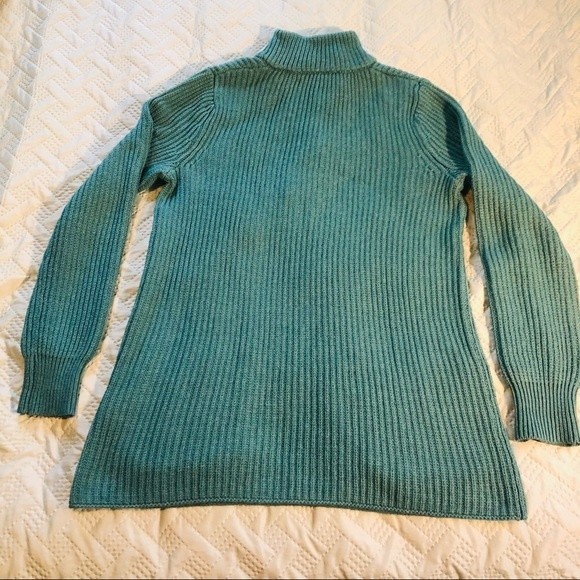 Soft Surroundings teal long sweater, 3 button placket, 2 pockets cotton blend, M - Picture 6 of 7
